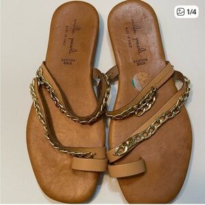 Mila Paoli Tan Sandals with Gold Chains